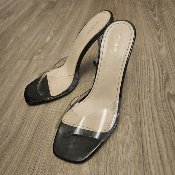 prettylittlething Black PU Clear Heeled Mules - Picture 3 of 10